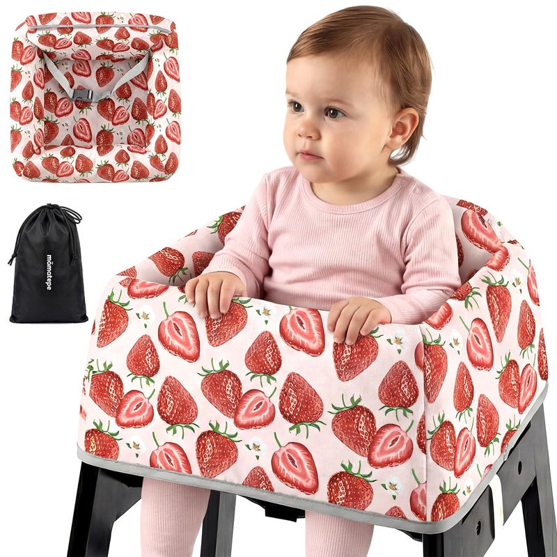 Mamatepe Baby High Chair Cover with Strap Pads & 2-Point Harness - Machine Washable, Waterproof, Portable for Restaurant/Travel/Home - Fits Wooden High Chairs, Red Strawberry - Image 1