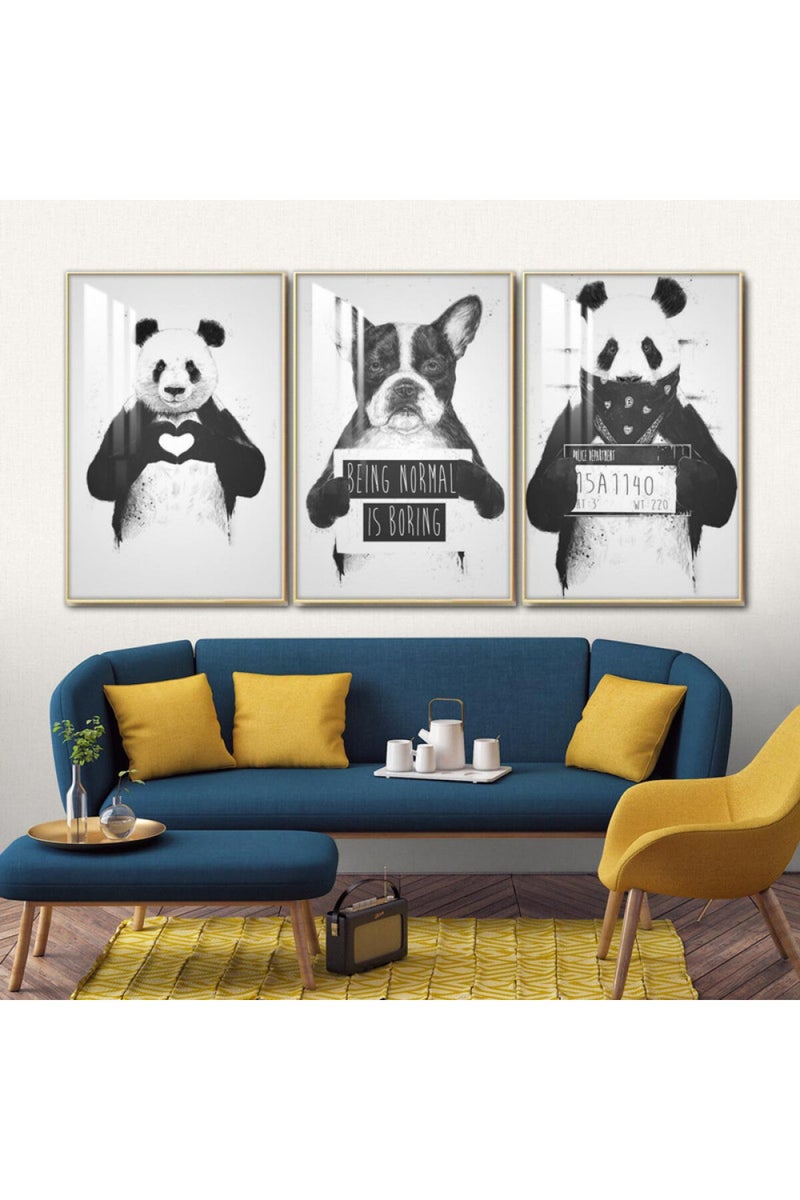 Marktna Three wooden wall painting with a frame and a clear acrylic layer - Image 1