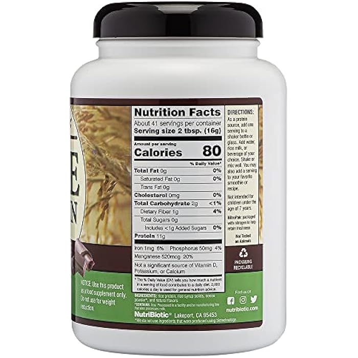 NutriBiotic Chocolate Rice Protein, 1 lb. 6.9 oz | Low Carb, Vegetarian & Keto-Friendly Raw Protein Powder | Grown & Processed Without Chemicals, GMOs or Gluten | Easy to Digest & Nutrient-Rich - Image 3