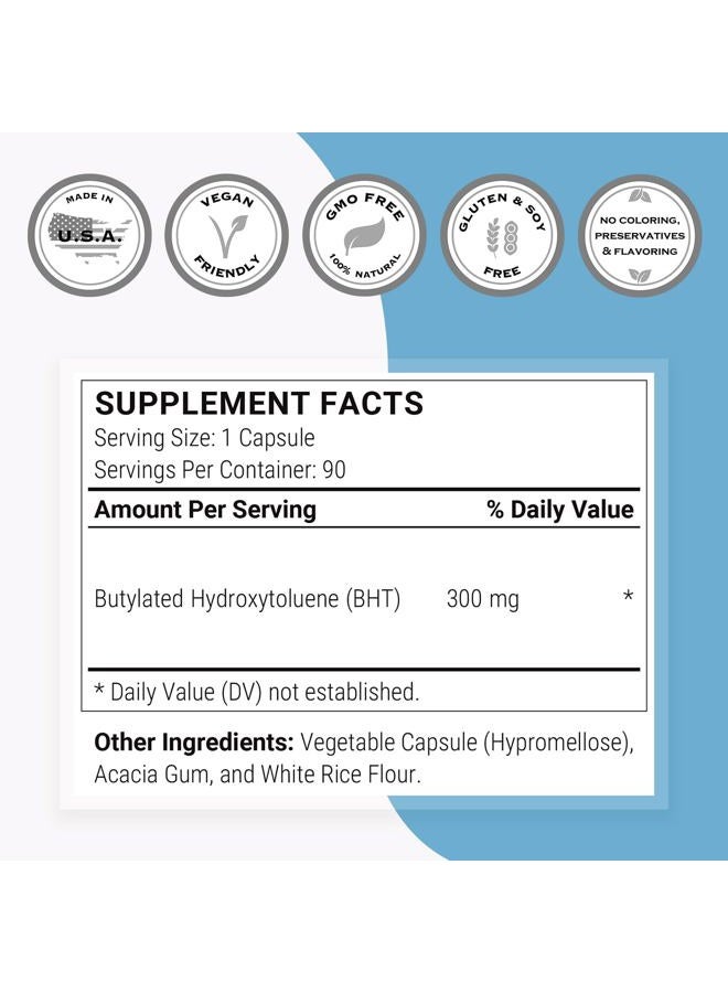 SuperSmart BHT - مادة نباتية مضادة للأكسدة (بيوتيل هيدروكسي التولوين) - مكمل غذائي نباتي خالي من الغلوتين - 90 كبسولة - سوبرسمارت - Image 3