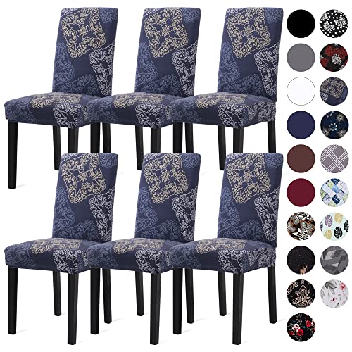 Sufdari Dining Chair Covers,Kitchen Chair Cover,Parsons Chair Slipcover,Spandex Chair Protectors for Dining Room Stretch Chairs Cover Set of 6 -Blue Geometric - Image 1