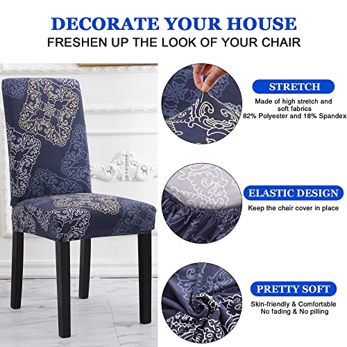 Sufdari Dining Chair Covers,Kitchen Chair Cover,Parsons Chair Slipcover,Spandex Chair Protectors for Dining Room Stretch Chairs Cover Set of 6 -Blue Geometric - Image 5