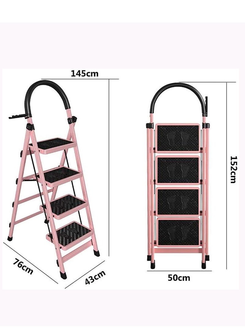 القادة سلم معدني محمول 4 خطوات غير قابل للانزلاق وقابل للطي متعدد الألوان - Image 3