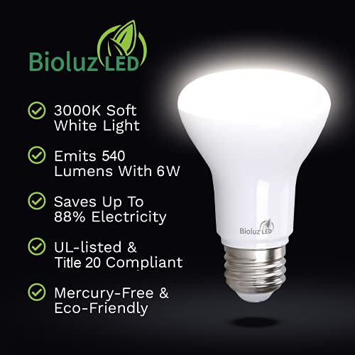 Bioluz LED 4 Pack BR20 LED Bulb 3000K Bright Soft White 6W=50W, 90 CRI, 540 Lumen, Dimmable LED Light Bulbs, Soft White Light Bulbs, Indoor/Outdoor Flood Light Bulbs, UL Listed & Title 20 Compliant - Image 4