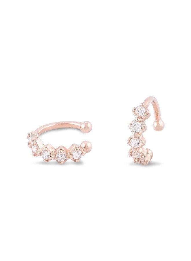 Ami Rose Gold Dazzling Cubic Zirconia Bling Cuff Earrings For Women-ZPFK20897 - Image 4