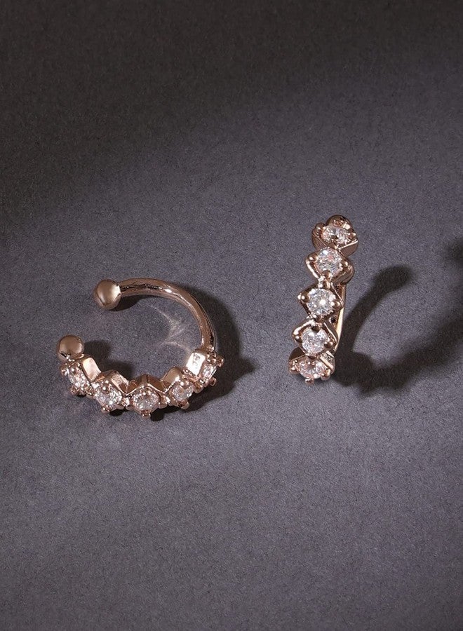 Ami Rose Gold Dazzling Cubic Zirconia Bling Cuff Earrings For Women-ZPFK20897 - Image 2