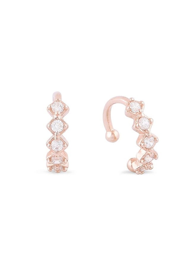 Ami Rose Gold Dazzling Cubic Zirconia Bling Cuff Earrings For Women-ZPFK20897 - Image 1