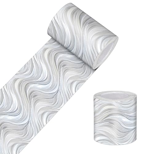 HOMETITUTE Wallpaper Border Peel and Stick Decorative Wall Trim Self Adhesive Wave Pattern Accent Strip for Mirror Frame Bathroom Living Room Kitchen Wall Decor 4x196 Inch Gray Blue Minimalist Design - Image 1