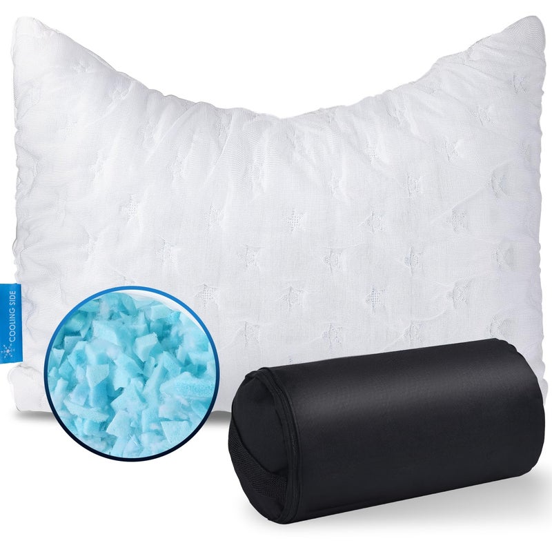 KUCEY Cooling Side Sleeper Pillow for Neck and Shoulder Pain, Luxury Shredded Memory Foam Curved Bed Pillows for Sleeping Set of 1- Adjustable Travel Pillow Size- Washable Cover Crescent White - Image 1