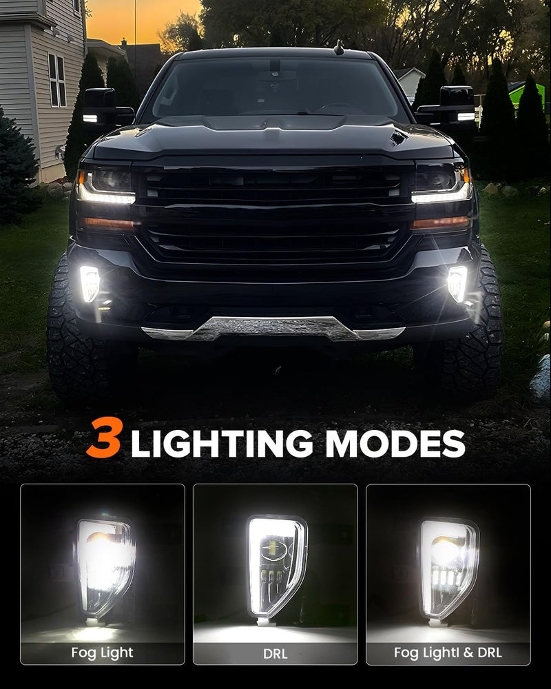 4X4FLSTC LED Fog Lights Assembly Compatible with 2016 2017 2018 Chevy Silverado 1500 models DOT Bumper Driving Lights Fog Lamps Replacement with DRL Halo Black - Image 2