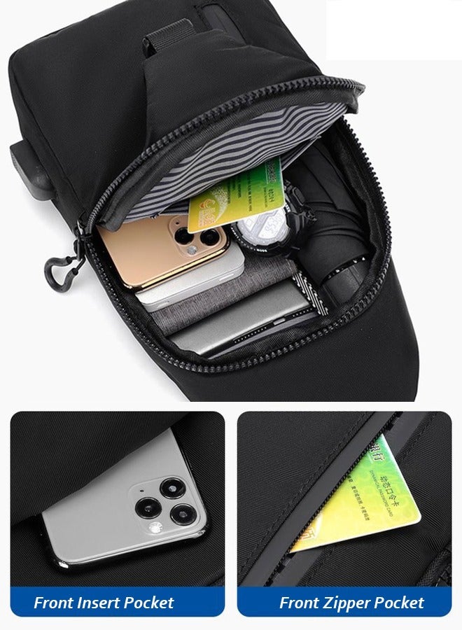 Waterproof  Shoulder Backpack, Small Bag & Sling Crossbody Bag for Men, Slim Side Bags, Casual Daypack for Travel Cycling