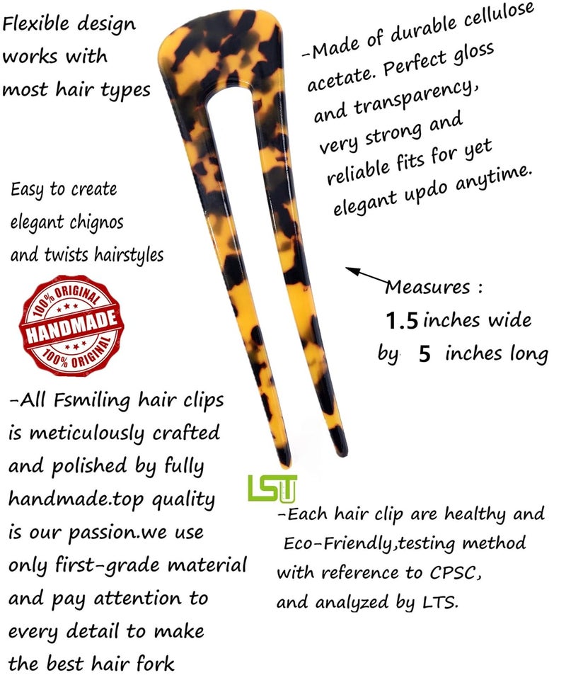 Fsmiling French Hair Pins Tortoise Shell French Hair Forks U Shaped French Pins 2 Prong Hair Sticks Acetate Chignon Pin for Women Hairstyle Accessories 2 Pack - Image 3