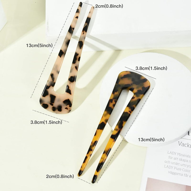 Fsmiling French Hair Pins Tortoise Shell French Hair Forks U Shaped French Pins 2 Prong Hair Sticks Acetate Chignon Pin for Women Hairstyle Accessories 2 Pack - Image 4