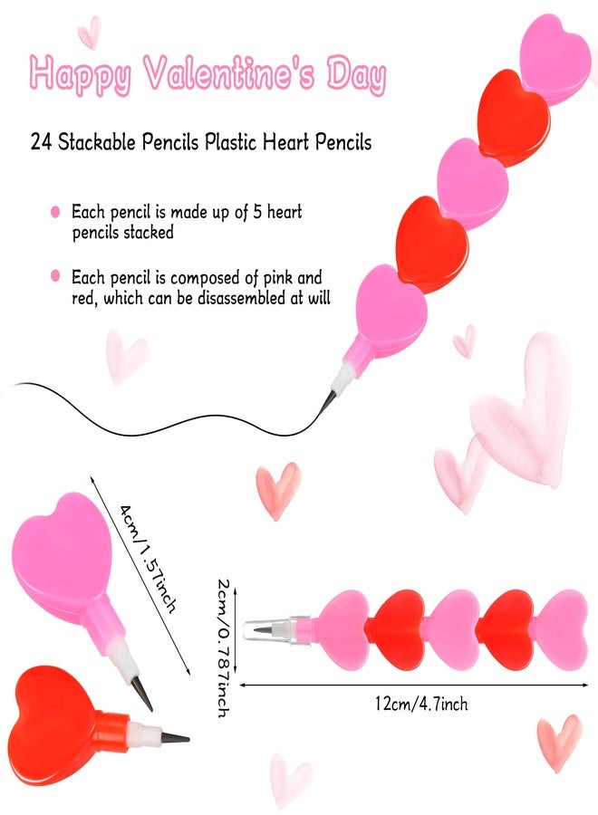 Chinco 24 Pieces Valentine's Day Pencils Stackable Pencils Plastic Heart Pencils Stacking Colored Pencils for Kids Red Pink Stacking Point Kids Pencils Birthday Party Supplies School Fun Equipment - Image 2