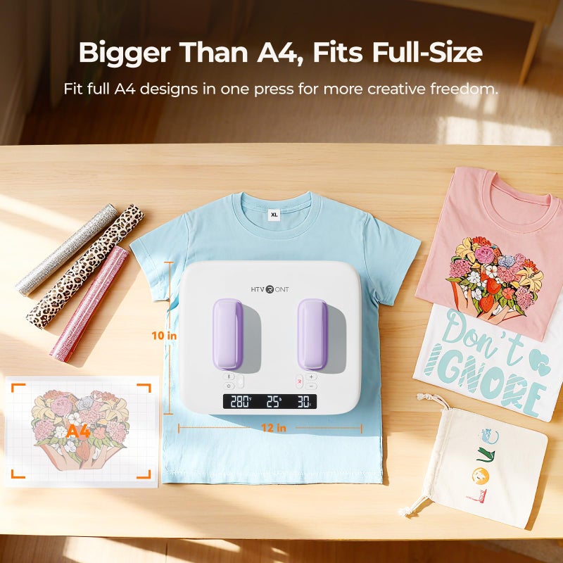 HTVRONT Heat Press Machine for T Shirts - Portable 12X10 Heat Press with Pressure Display, Heats Up Fast & Evenly H10 Heat Press Machines for HTV, Sublimation, Heat Transfer Projects - Image 5