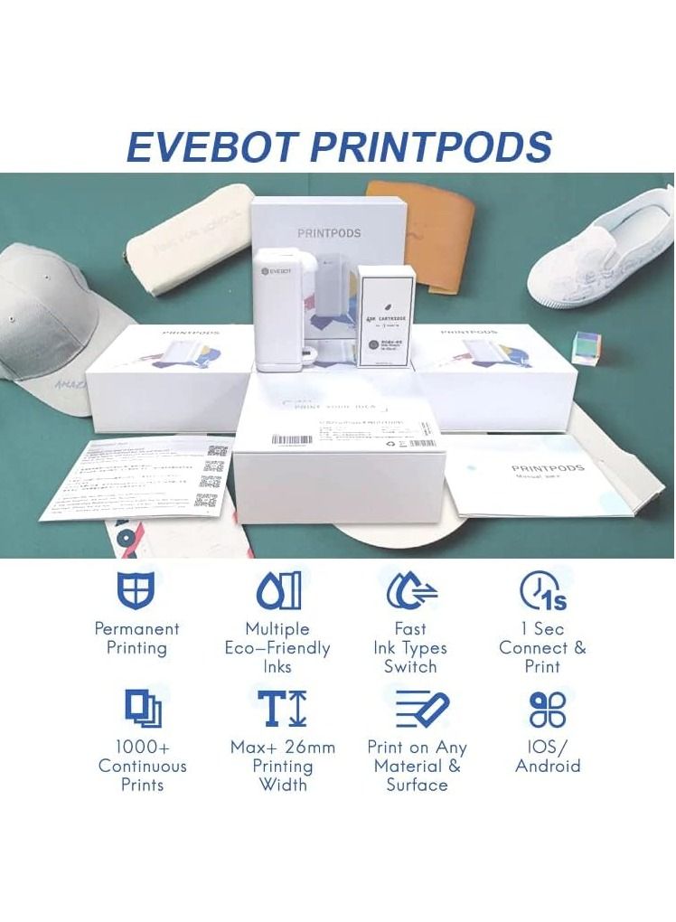 إيفبوت Printpods طابعة ملصقات صغيرة محمولة صغيرة لاسلكية آلة الطباعة الذكية نمط شعار رمز الاستجابة السريعة الباركود الوشم الإبداعي - Image 4