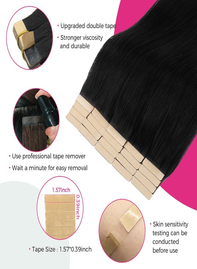 Lashey Hair Extensions Real Human Hair Tape in for Women Jet Black 22 Inch 20pcs 50g Straight Tape in Hair Extensions Real Human Hair Double Side Durable Invisible - Image 4