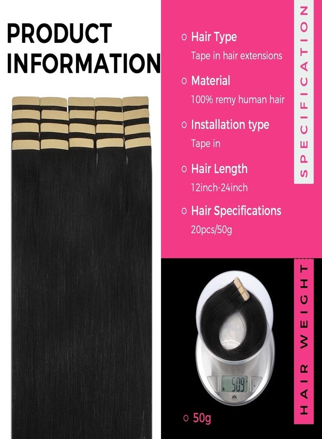 Lashey Hair Extensions Real Human Hair Tape in for Women Jet Black 22 Inch 20pcs 50g Straight Tape in Hair Extensions Real Human Hair Double Side Durable Invisible - Image 2