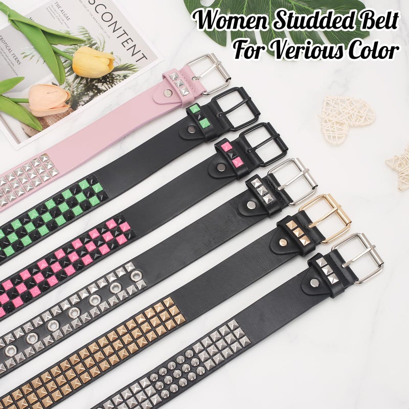 SNCEAW Studded Belt, Metal Punk Rock Rivet belt with Bright Pyramid Studded for Women Men (Green, Fit Pant 31-36 inch) - Image 5