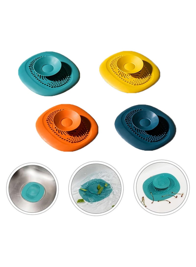 4Pcs Kitchen Floor Drain Cover Water Trough Drain Stopper Sink Filter for Bathroom Sink Covers Bathroom Sink Filter Sink Hair Filter Floor Drain Strainer Sink Draining Mesh（Orange+Yellow+Blue+Light green)  - Image 1