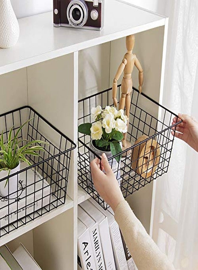 LeleCAT Wire Storage Baskets,Metal Wire Food Storage Organizer Bin Basket with Handles for Kitchen Cabinets, Pantry, Bathroom, Closets, Garage,Black 4 Pack - Image 2