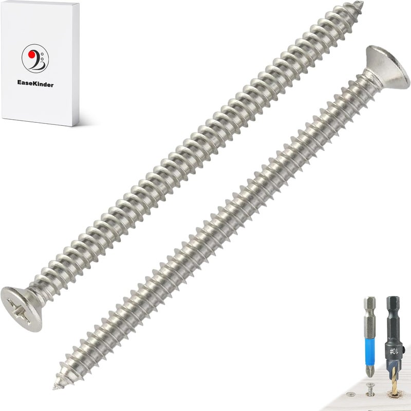 Kinder Wood Screws - 20PCS Flat Head Phillips Screws, 304 Stainless Steel Screw (#10 x 3) - Image 1