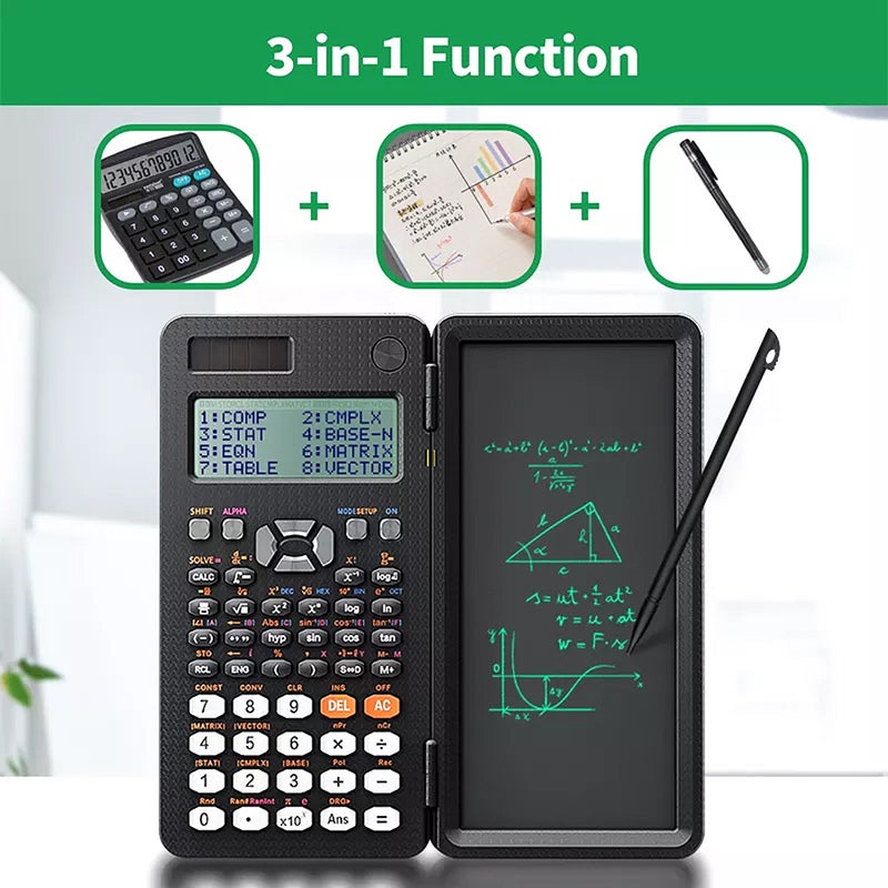 Desktop Scientific Calculator with 6.5inch Erasable LCD Writing Tablet Multi-Functional Math Calculator 417 Functions Dot matrix Display  Solar Power and Battery Operated Suitable for Office School Home for  Teachers College Students Accountant - Image 5