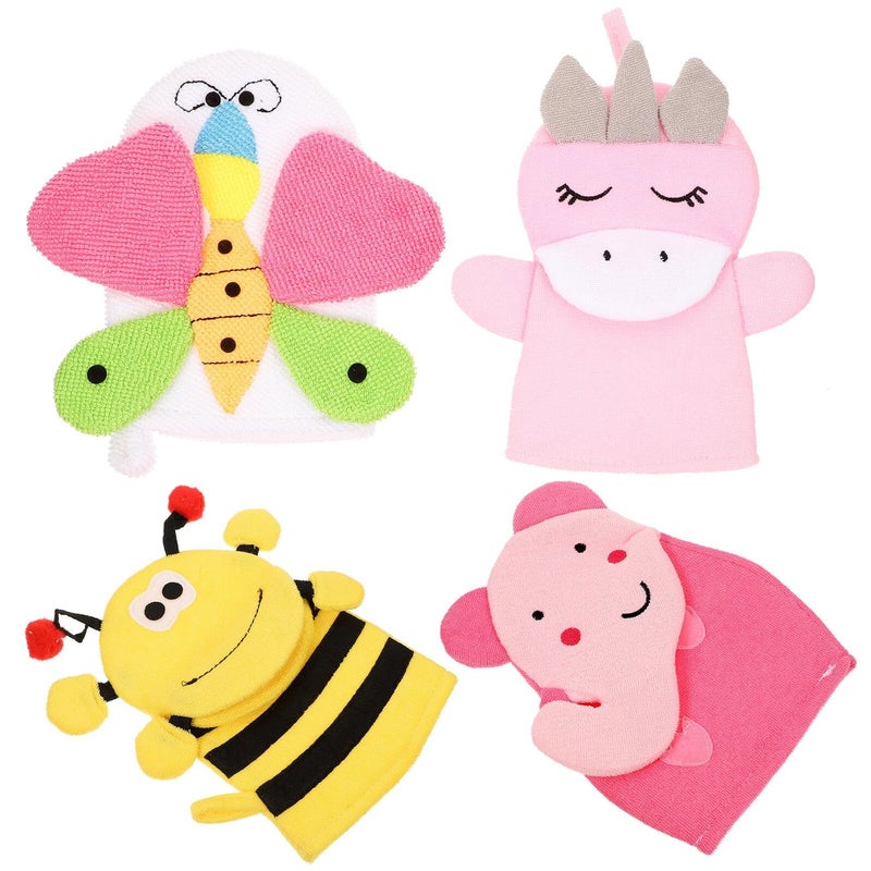 4 Pack Exfoliating Bath Gloves Cartoon Design Lightweight Skin Care - Image 2