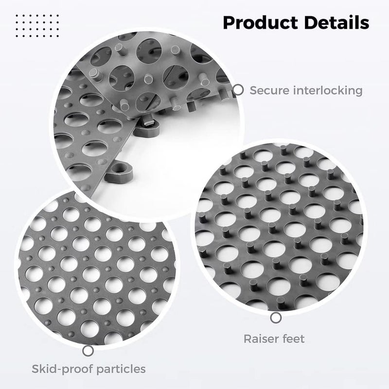 GALV 24pcs Interlocking Rubber Floor Tiles DIY Size Non-Slip Rubber Bath mat with Drain Holes and Drainage Column for Bathroom,Kitchen,Shower,Pool,Balcony,Gym(12 White + 12grey)(30x0.9cm) - Image 3
