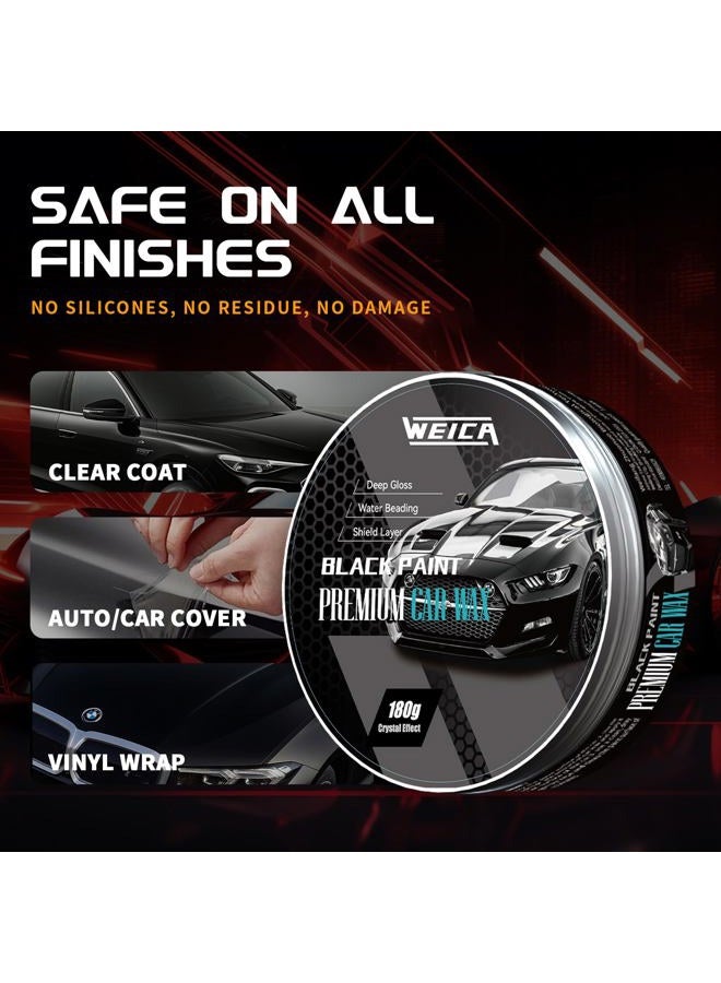 WEICA Black Solid Car Wax, Carnauba Car Wax Kit, Cleaner, Scratch Resistance Auto Ceramics Coating 180g with Free Waxing Sponge and Towel - Black - Image 4