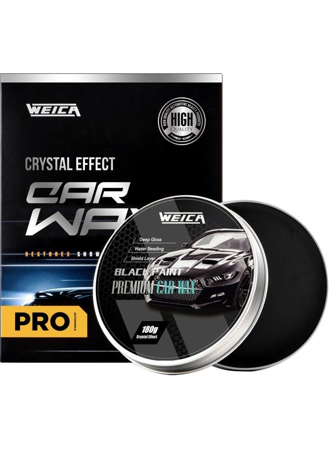 WEICA Black Solid Car Wax, Carnauba Car Wax Kit, Cleaner, Scratch Resistance Auto Ceramics Coating 180g with Free Waxing Sponge and Towel - Black - Image 1