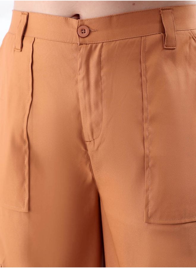 Freehand Women Flared Solid Mid-Rise Elasticated Cargo Trousers  - Image 4