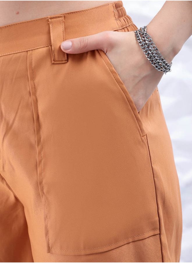 Freehand Women Flared Solid Mid-Rise Elasticated Cargo Trousers  - Image 5