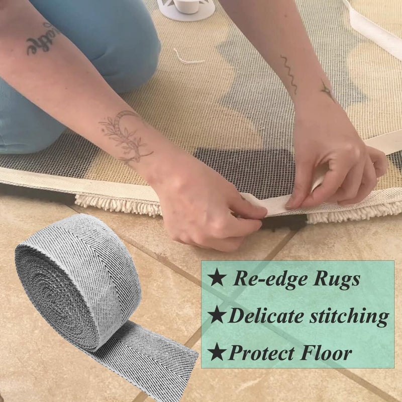 FUNORNAM 2Inch Cotton Tufting Carpet Rug Binding Edge Bias Binding Webbing Ribbon for DIY Craft Sewing 10Yard (White and Black 10Yard) - Image 5