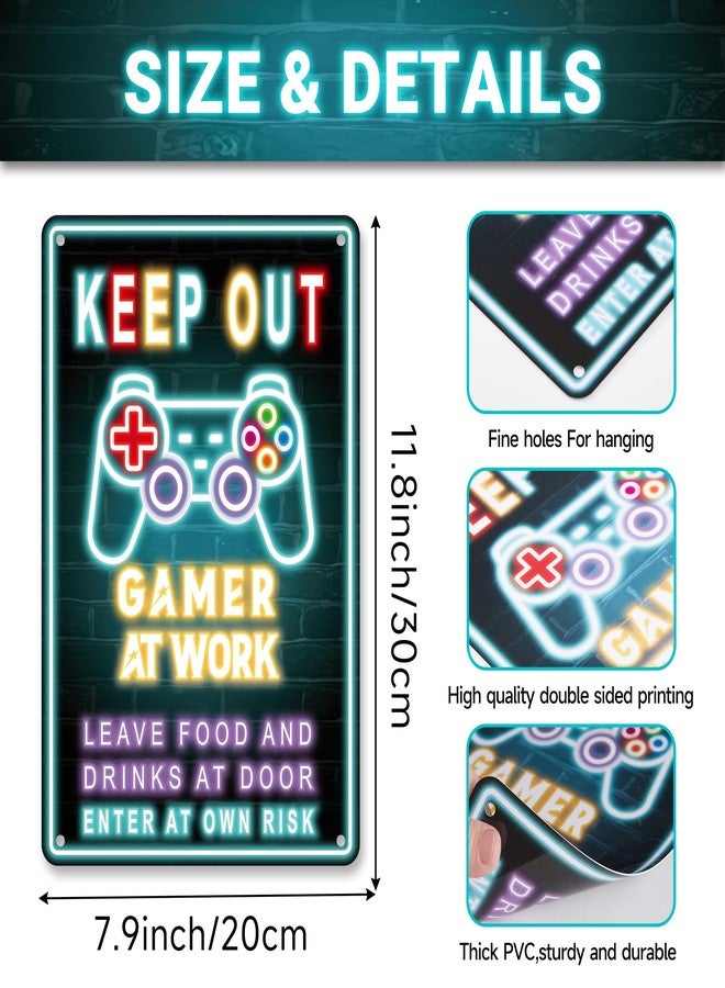 LUHIMO Keep Out Gamer at Work Sign - Funny Waterproof and Rust-proof Plastic Neon Gaming Signs For Bedroom Door Sign Wall Decor - Gift For Teen Boys, Boyfriend 12" * 8" - Image 2
