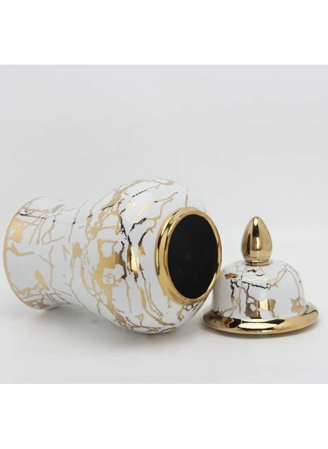 Decorhills DECORHILLS Gold & White Marble Print ceramic Ginger jar Vase with Lid for Home Decor  - Image 4