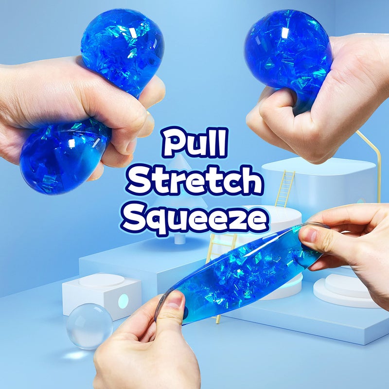Kawaite Blue Squishy Glitter Stress Balls for Kids and Adults - Stretch Stress Relief Squishy Ball, Pull and Squeeze - Squish Dough Ball Fidget Toys for Easter Basket Stuffers and Party Favors - Image 4