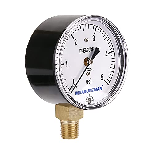 MEASUREMAN Diaphragm Type Capsule Low Pressure Gauge, 2-1/2" Dial, 1/4" NPT Lower Mount, Adjustable, 0-5Psi - Image 3