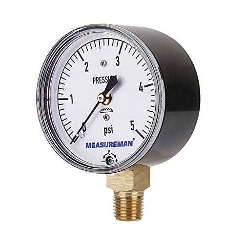 MEASUREMAN Diaphragm Type Capsule Low Pressure Gauge, 2-1/2" Dial, 1/4" NPT Lower Mount, Adjustable, 0-5Psi - Image 2