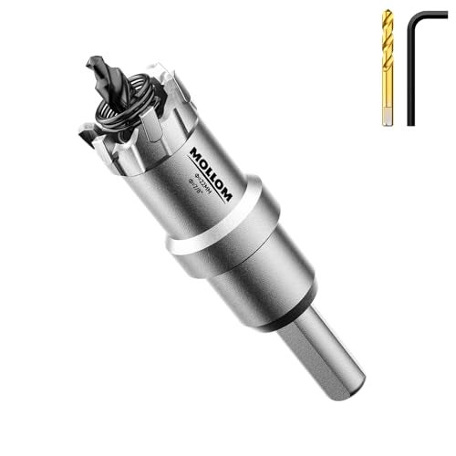 Mollom (7/8''|22mm) Heavy Duty Carbide Hole Saw with 2 Pilot Drill Bits, Hole Cutter cuts Stainless Steel, mild Steel, Iron, Copper, Brass, Plastic - Image 1