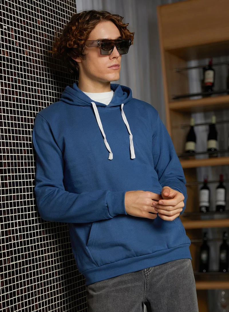 كامبوس سوترا Men's Electric Blue Regular Pullover Hoodie