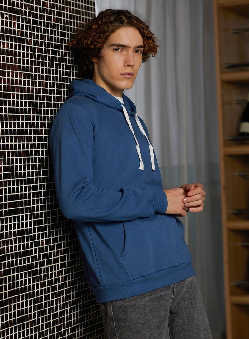 Campus Sutra Men's Electric Blue Regular Pullover Hoodie  - Image 3