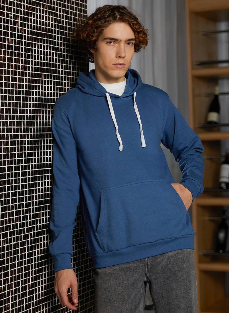 كامبوس سوترا Men's Electric Blue Regular Pullover Hoodie