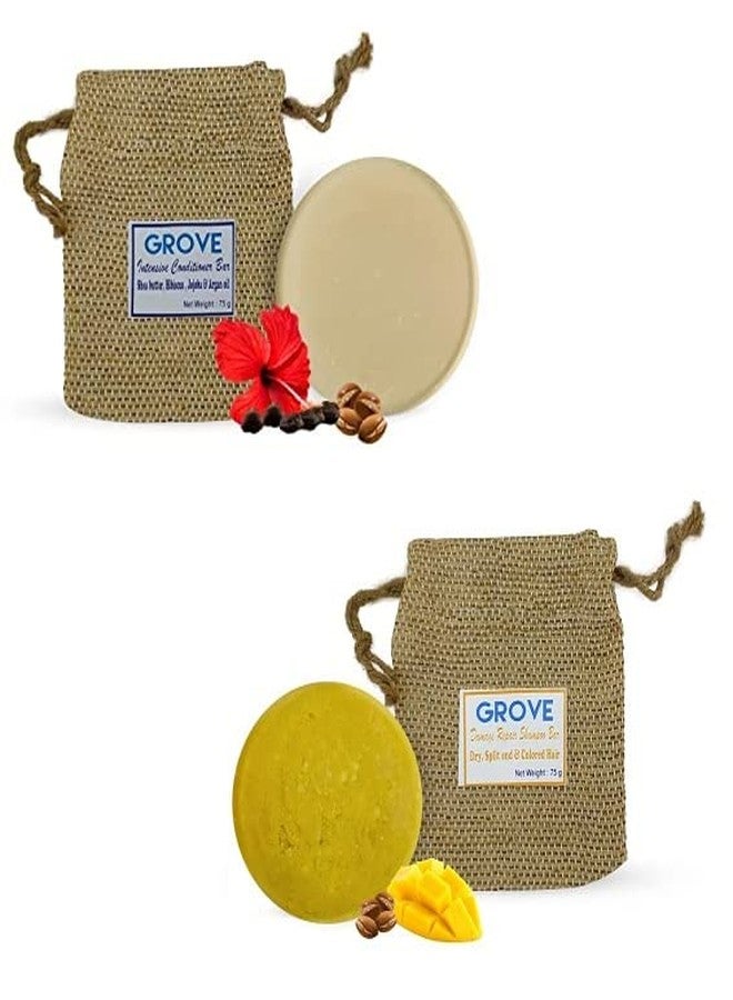GROVE شامبو صلب لإصلاح الشعر التالف من غروف، مناسب للأطراف المتقصفة والشعر المصبوغ، 75 غرامًا + بلسم صلب مكثف بزيت الكركديه والأرغان والجوجوبا وزبدة الشيا، 65 غرامًا - عبوة من قطعتين - Image 1