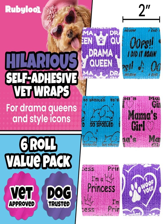 rubyloo Vet Wrap for Dogs – Funny Dog Bandage for Wounds – Girls 6 Pack 2" Self-Adhesive Vet Tape – Breathable Pet Wrap Bandage for Hot Spots & Injuries – Dog First Aid Kit Supplies – Oops Wraps by Rubyloo - Image 2