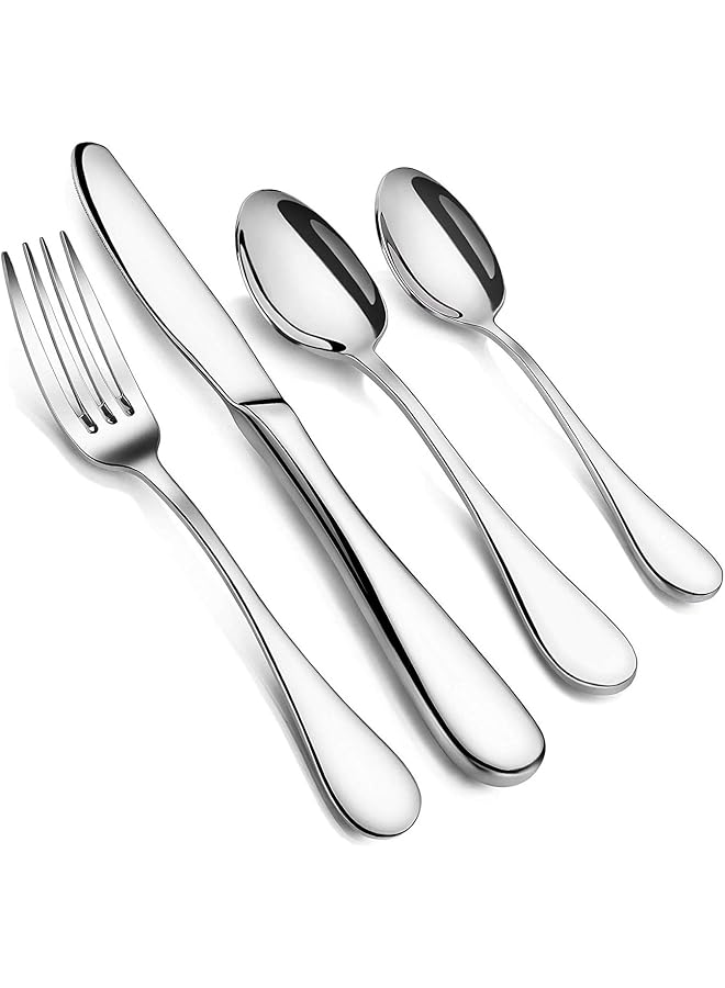 S-TOP Silverware Set for 6, 24 Pieces Flatware Cutlery Set Stainless Steel Dinnerware Tableware Service Set, Include Dinner Knives, Dinner Forks, Dinner Spoons, Teaspoons, Dishwasher Safe (Silver) - Image 1