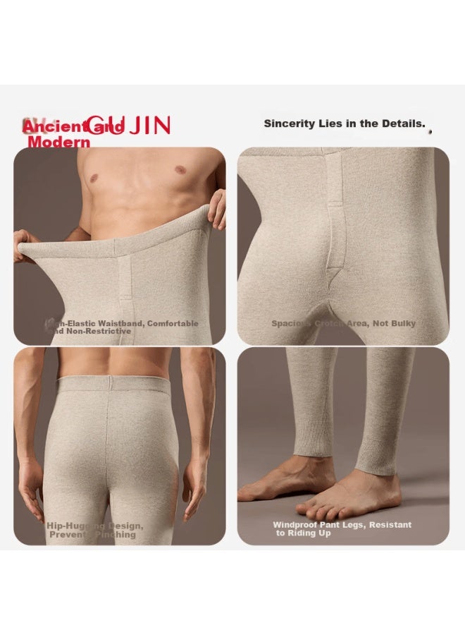 Gujin Men's Thermal Pants Wool Blend Autumn Winter Thin Heat Retaining Cotton Knit Base Layer Thermal Underwear - Image 4