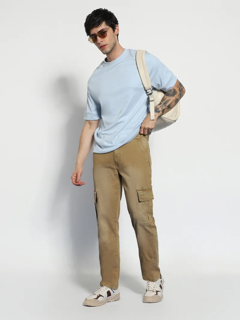 Urbano Fashion  Urbano Fashion Men's Dark Khaki Regular Fit Washed Cargo Jeans with 6 Pockets Stretchable  | Best Price UAE