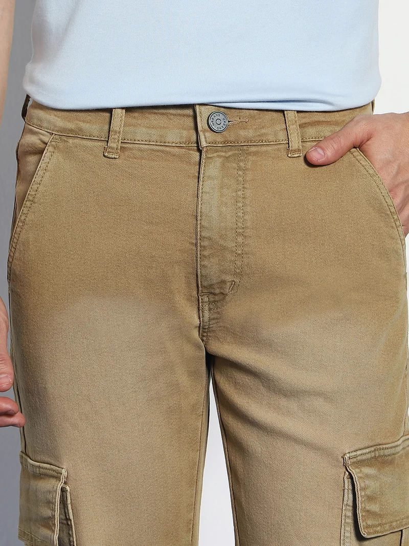 Urbano Fashion  Urbano Fashion Men's Dark Khaki Regular Fit Washed Cargo Jeans with 6 Pockets Stretchable  | Best Price UAE