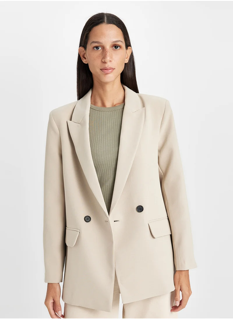 DeFacto Oversized Fit Wide Blazer Collar Button-Up Basic Blazer Jacket